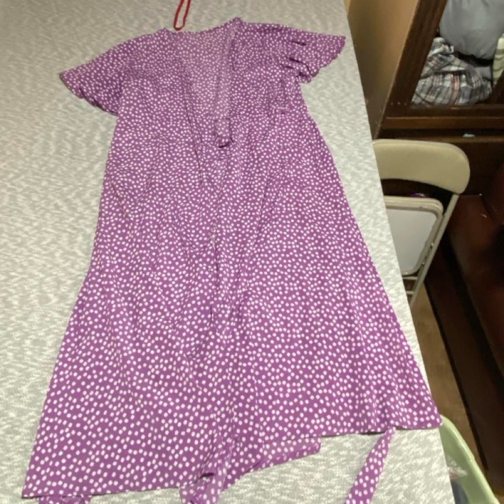 SHEIN Purple polka dot wrap dress short sleeves women 1X. SKU-A690#polkadot